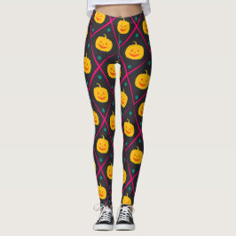 Leggings Patrón mínimo rosado negro de Halloween