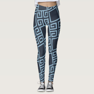 Leggings Patrón mínimo tribal azul blanco