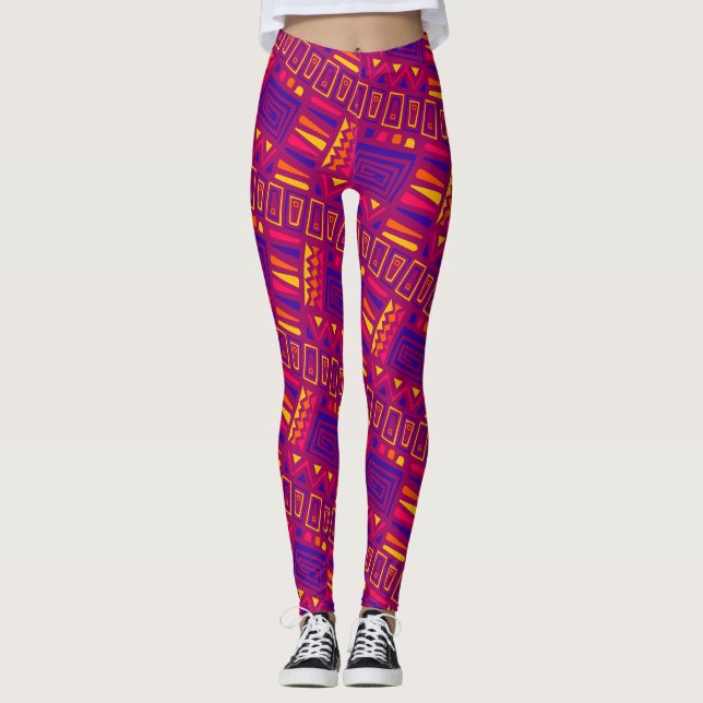 Leggings Patrón mínimo tribal rosa azul (Anverso)