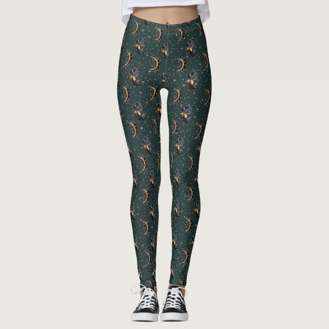 Leggings Patrón Místico de Luna Creciente y Estrellas (Anverso)