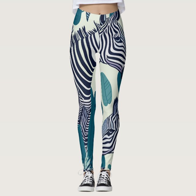 Leggings Patrón Moderno Abstracto de Raya de Cebra Negro Bl (Anverso)
