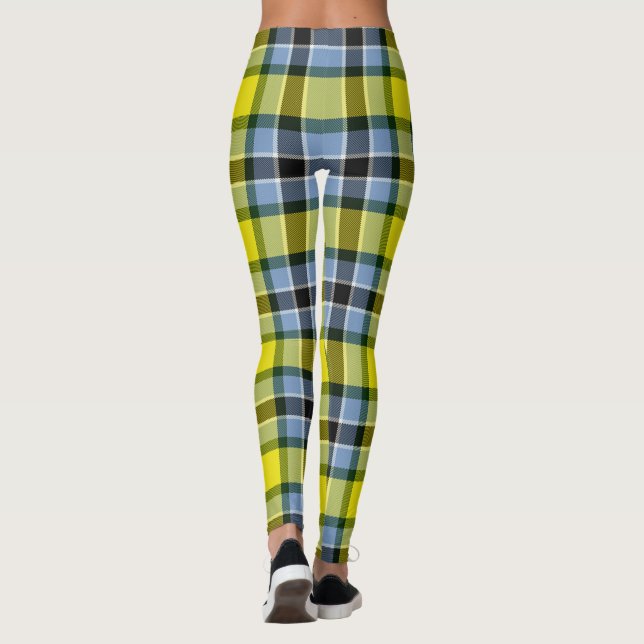 Leggings Patrón moderno azul y amarillo Tartán (Reverso)