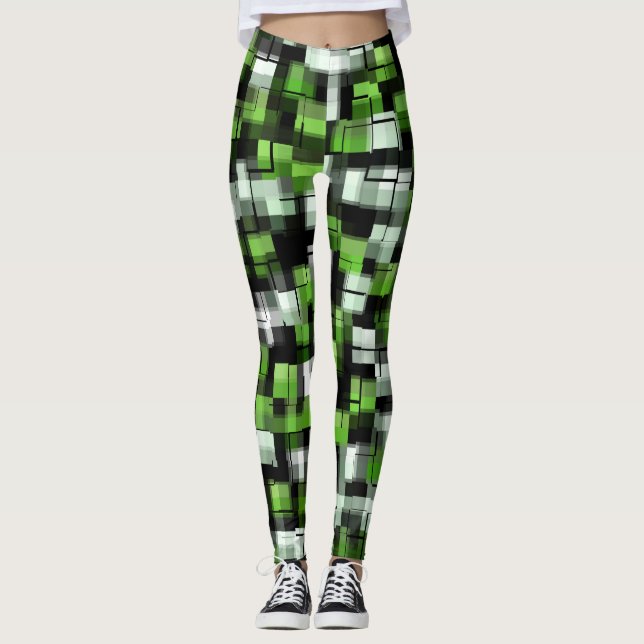 Leggings Patrón moderno blanco y negro verde (Anverso)