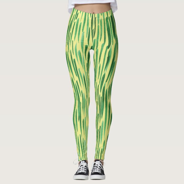 Leggings Patrón moderno de bambú jungla Vibe franjas verdes (Anverso)