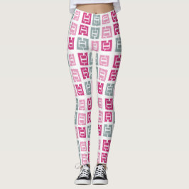 Leggings Patrón moderno de caja rosa y gris