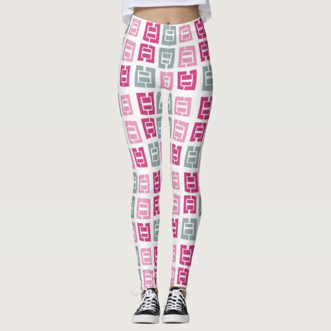 Leggings Patrón moderno de caja rosa y gris (Anverso)