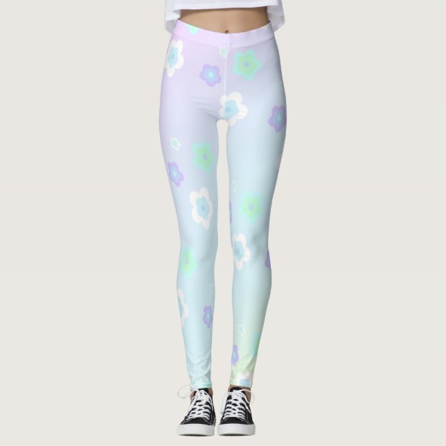 Leggings Patrón moderno de flores azules gradiente colorido (Anverso)