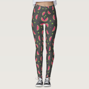 Leggings Patrón moderno de frutas de melón gris y rosa