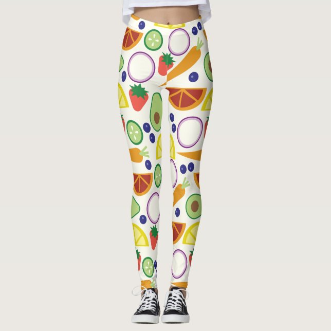 Leggings Patrón moderno de frutas y verduras (Anverso)