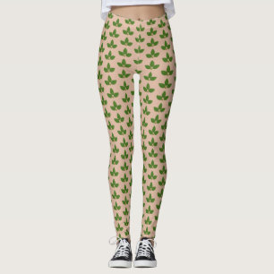 Leggings Patrón moderno de hojas de laurel verdes sobre bei