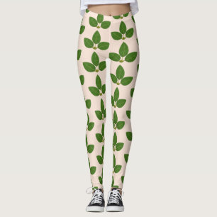Leggings Patrón moderno de hojas de laurel verdes sobre mar