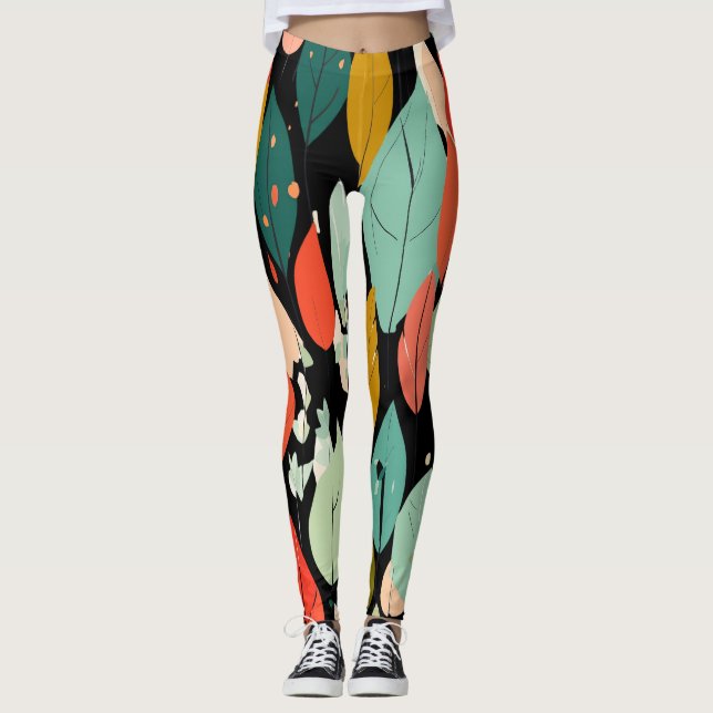 Leggings Patrón moderno de hojas de otoño (Anverso)