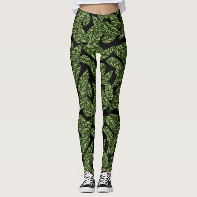 Leggings Patrón moderno de hojas tropicales (Anverso)