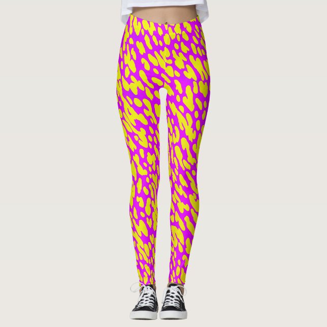 Leggings Patrón Moderno De Impresión De Animales Rosa Y Ama (Anverso)