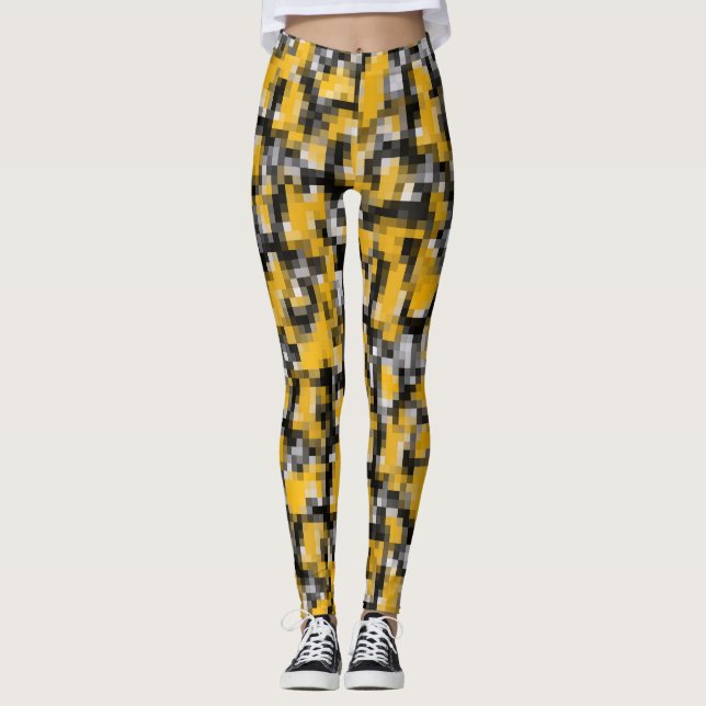 Leggings Patrón moderno de mosaico amarillo negro moderno d (Anverso)