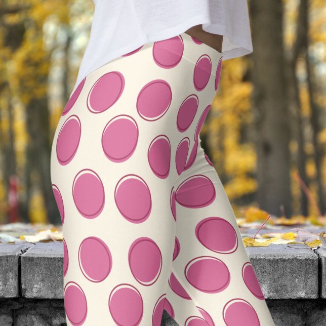 Leggings Patrón moderno de puntos de polka blanca de lata c (Polka Dot on Cosmic Latte White Leggings)