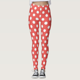 Leggings Patrón moderno de puntos de polka rojo y blanco