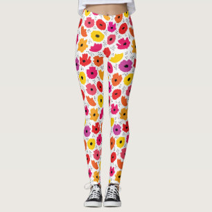 Leggings Patrón moderno de puntos florales rosados Naranjas