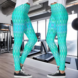 Leggings Patrón moderno de zigzag - ondas en turquesa