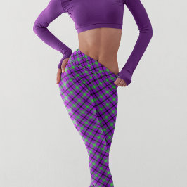 Leggings Patrón moderno del Tartán verde púrpura de Hallowe