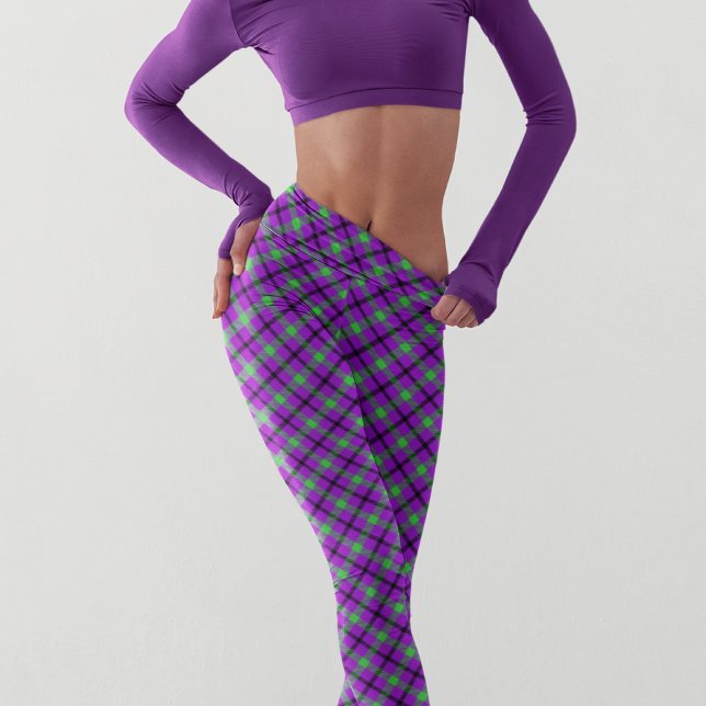 Leggings Patrón moderno del Tartán verde púrpura de Hallowe (Subido por el creador)