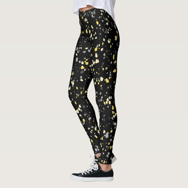 Leggings Patrón moderno geométrico amarillo gris Terrazzo (Izquierda)