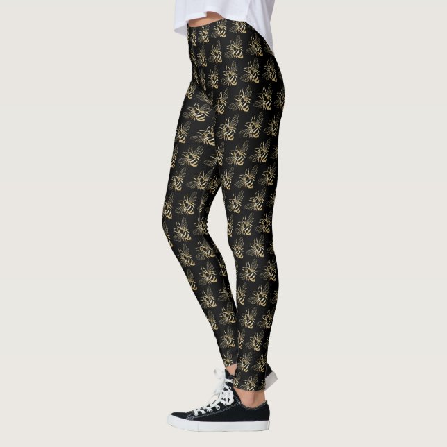 Leggings Patrón moderno negro y dorado de pequeñas abejas (Izquierda)