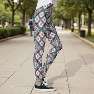 Leggings Patrón moderno nómada geométrica floral sin soldad