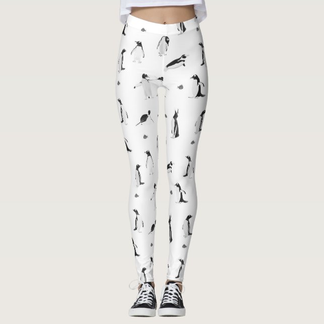 Leggings Patrón monocromo de pingüinos y peces de juego (Anverso)