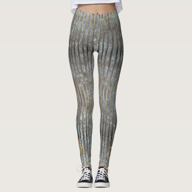 Leggings Patrón Moody Blue & Gold Stripe (Anverso)