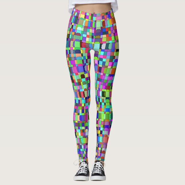 Leggings Patrón multicolor de formas de cuadrados abstracto (Anverso)