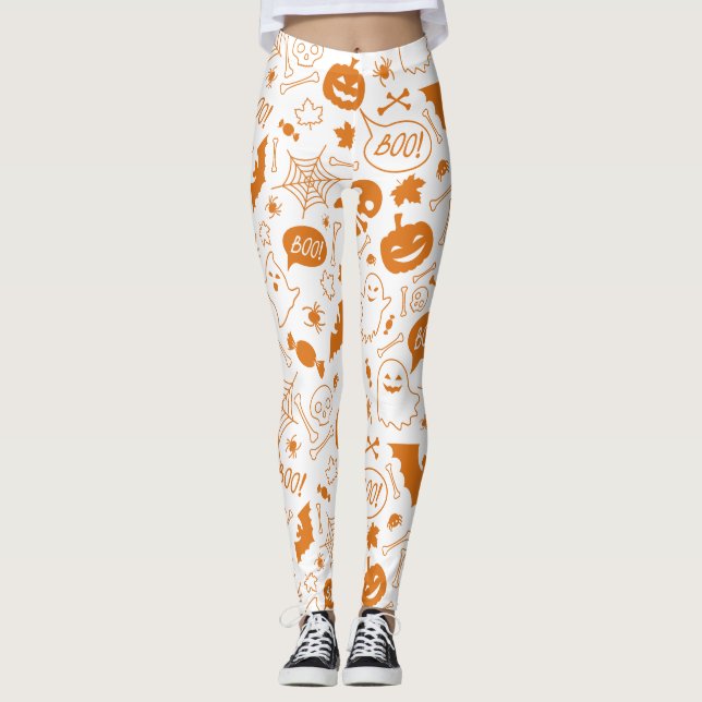 Leggings Patrón naranja Halloween Feliz Arte de Halloween (Anverso)