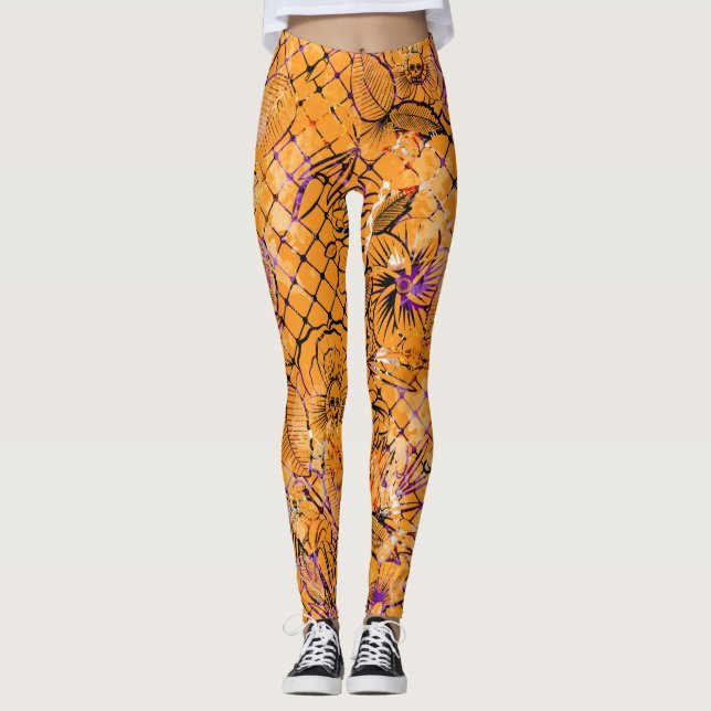 Leggings Patrón naranja Leggencias de Halloween (Anverso)