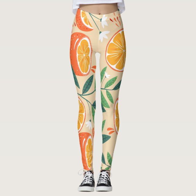 Leggings Patrón naranja sin inconvenientes, arte vintage ab (Anverso)
