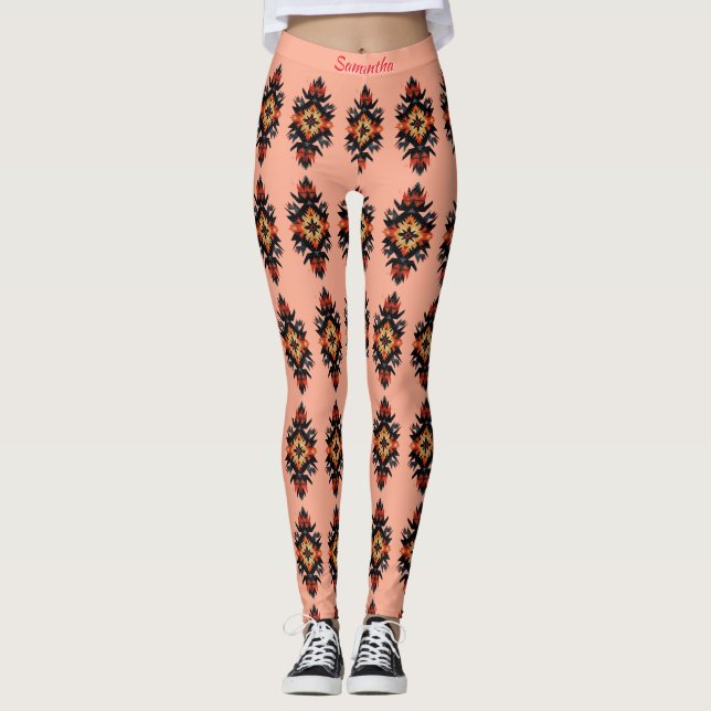 Leggings Patrón Navajo personalizado en rosa coral (Anverso)