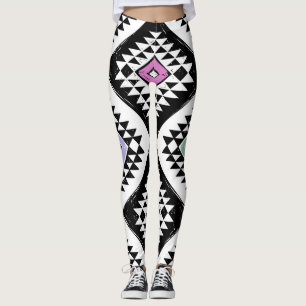 Leggings Patrón Navajo tribal blanco negro