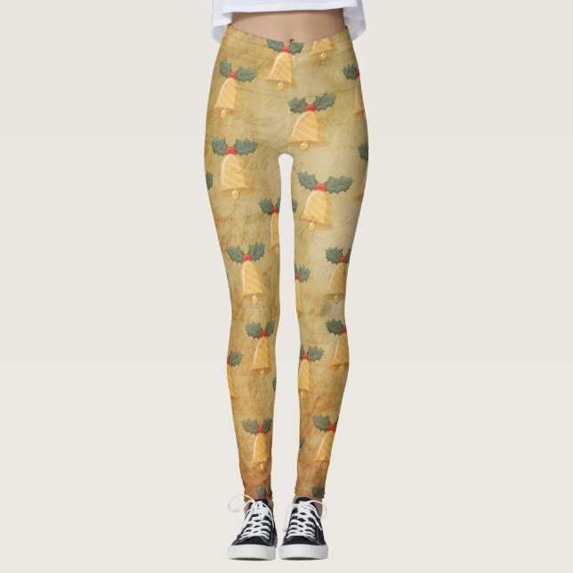 Leggings Patrón Navideño Vintage con Campanas (Anverso)