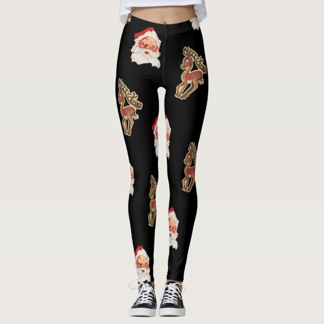 Leggings Patrón Navideño Vintage, Santa Claus (Anverso)