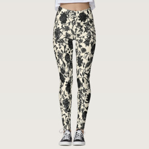 Leggings Patrón negro de flor de leche
