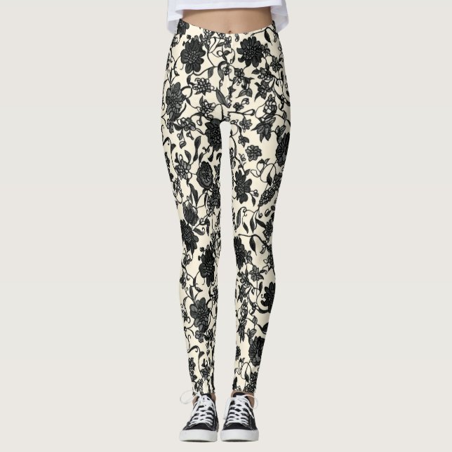 Leggings Patrón negro de flor de leche (Anverso)