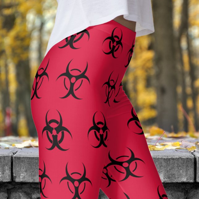 Leggings Patrón negro negrita y rojo de riesgo biológico (Biohazard Black on Red Leggings)