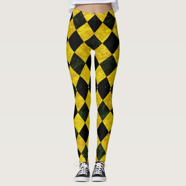 Leggings Patrón negro y amarillo a cuadros (Anverso)