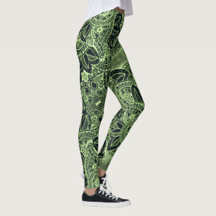 Leggings Patrón Neon Green Yoga Zen Floral Paisley Mandala