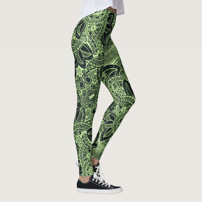 Leggings Patrón Neon Green Yoga Zen Floral Paisley Mandala (Derecha)