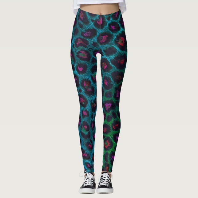 Leggings Patrón Neon-Noir del leopardo de la nieve (Anverso)
