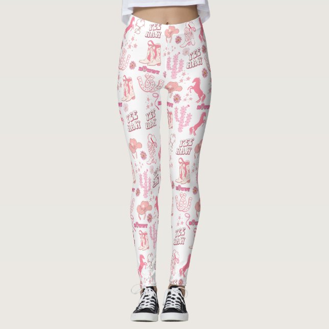 Leggings patrón occidental vaquero rosa divertido boho (Anverso)