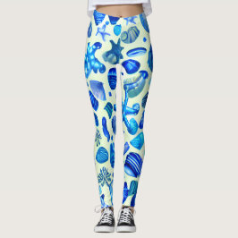 Leggings Patrón oceánico de las conchas del mar Azul