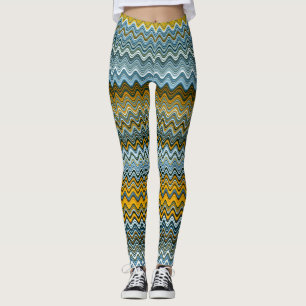 Leggings Patrón ondulado amarillo y azul único