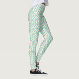 Leggings Patrón ondulado de Chevron en verde azulado y bron