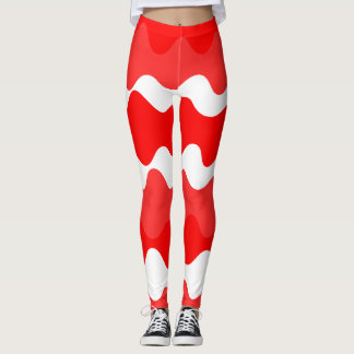 Leggings Patrón ondulado horizontal rojo y blanco
